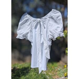 Large J. Crew Womens White Puff Sleeve Tomato Girl Cutout Peasant Blouse Top